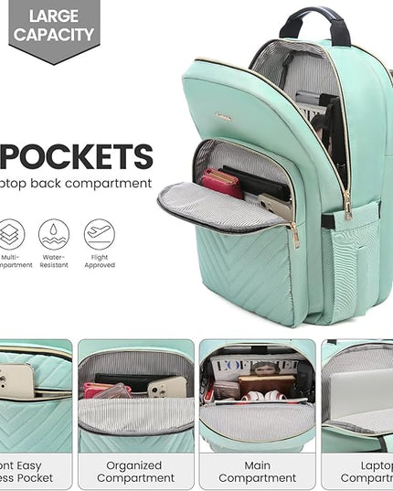 LOVEVOOK Laptop Backpack for Women 15.6 inch,Cute Womens Travel Backpack Purse,Professional Laptop Computer Bag,Waterproof Work Business College Teacher Bags Carry on Backpack with USB Port,Mint Green