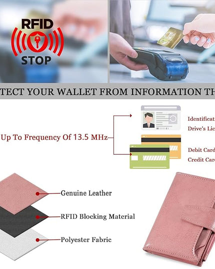 Airkit Small Wallet Women RFID Blocking Soft Leather Bifold Compact Card Holder Wallet for Women with Zipper Coin Pocket 4 ID Window