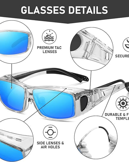 Wzerry Sunglasses Fit Over Glasses Polarized for Men Women, Wrap-Around Glasses UV400 Protection for Driving and Outdoor