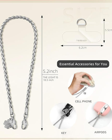 ROCONTRIP Metal Phone Lanyard with Gold Chain Detachable Phone Chain Wristlet with 2 Tether Tabs Universal iPhone Wrist Strap Premium Metal Buckles,Non-Rust,Unbreak iPhone Wristlet For Travel Shopping
