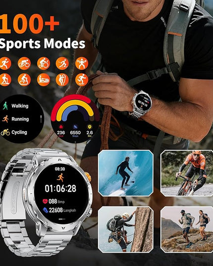 LIGE Smart Watch for Men with 1000mah,1.7" Smartwatch with 100+ Sports Modes,Flashlight,Health Tracker,IP68 Waterproof, Smart Watch for Android iOS Silver