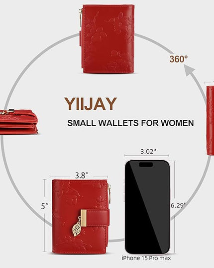 yiijay Small Wallet Women RFID Blocking Leather Bifold Wallet Credit Card Holder for Women Ladies Compact Wallet Mini Purse With Zipper Pocket