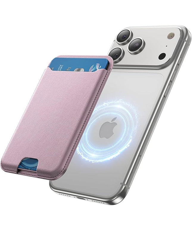 TWZKG for MagSafe Wallet, 3 Card Holder, Slim Magnetic Phone Wallet for iPhone 17/16/15/14/13/12 Pro Max Plus Air Series,RFID Blocking Vegan Leather,Pink