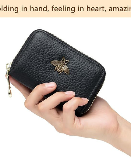 imeetu RFID Credit Card Holder, Small Leather Zipper Card Case Wallet for Women