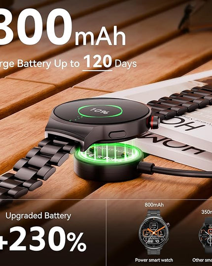 Smart Watches for Men, 120-Day Battery with 1000mAh Charging Case, 1.85" Ultra Large Display, Military Smart Watch Answer/Make Calls, 24/7 Heart & Sleep Monitor, Compatible with Android & iOS