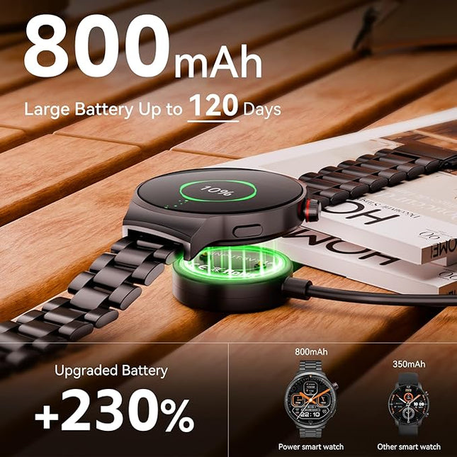 Smart Watches for Men, 120-Day Battery with 1000mAh Charging Case, 1.85" Ultra Large Display, Military Smart Watch Answer/Make Calls, 24/7 Heart & Sleep Monitor, Compatible with Android & iOS