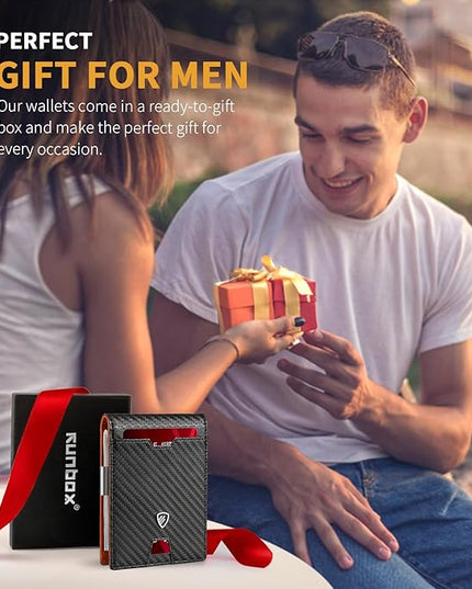RUNBOX Mens Slim Wallet with Money Clip RFID Blocking Bifold Credit Card Holder for Men with Gift Box