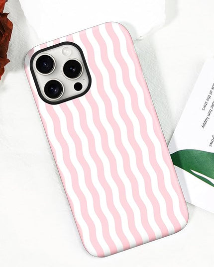 Magnetic for iPhone 14 Pro Max Case Cute Wavy Stripes Phone Case, Shockproof Slim TPU and Hard PC Protective Phone Cover Compatible with MagSafe Designed for Women Girls, Pink