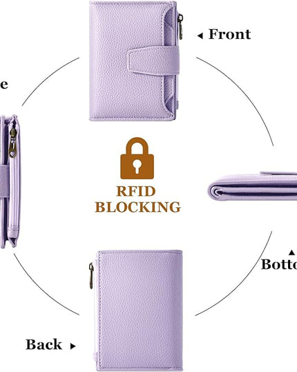 Airkit Small Wallet Women RFID Blocking Soft Leather Bifold Compact Card Holder Wallet for Women with Zipper Coin Pocket 4 ID Window