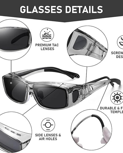 Wzerry Sunglasses Fit Over Glasses Polarized for Men Women, Wrap-Around Glasses UV400 Protection for Driving and Outdoor