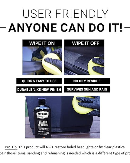 CAR GUYS Plastic Restorer | Bring Plastic, Rubber, and Vinyl Back to Life! | User Friendly Trim Restorer | Safe Auto Detailing Supplies | 8 Oz Kit with Foam Applicator