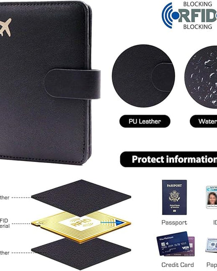 Melsbrinna Premium Leather Passport Holder Covers Case, Waterproof Rfid Blocking Travel Wallet Passport Holder with Pen Holder, Cute Passport Book for Women/Men