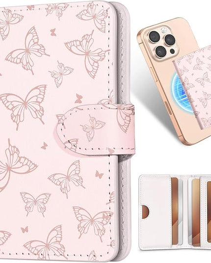Shorogyt for Magnetic Phone Wallet Compatible with Magsafe Card Holder -Cute Luxury Slim Leather Mag Wallets for Women Fit 4 Cards,for iPhone 17/16/15/14/13/12 Series for Apple RFID Magnet, Butterfly