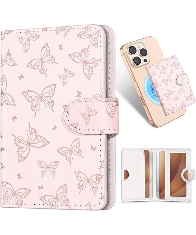 Shorogyt for Magnetic Phone Wallet Compatible with Magsafe Card Holder -Cute Luxury Slim Leather Mag Wallets for Women Fit 4 Cards,for iPhone 17/16/15/14/13/12 Series for Apple RFID Magnet, Butterfly