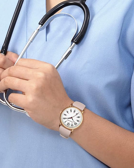 GOLDEN HOUR Waterproof Nurse Watch for Medical Professionals, Students Women Men - Military Time Luminouse Easy Read Dial, 24 Hour with Second Hand, Colorful Silicone Band