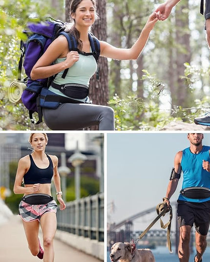 Running Belt Fanny Pack, Running Waist Pack for Women & Men USA Patented Hands-Free Reflective Runner Pouch Belt Fitness Workout Bag No-Bounce Adjustable Sport Travel Fanny Pack Cell (Black)