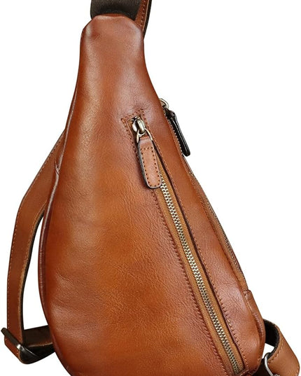 LRTO Genuine Leather Sling Bag for Men and Women Vintage Real Leather Crossbody Chest Bags Backpack Purse for Travel Hiking
