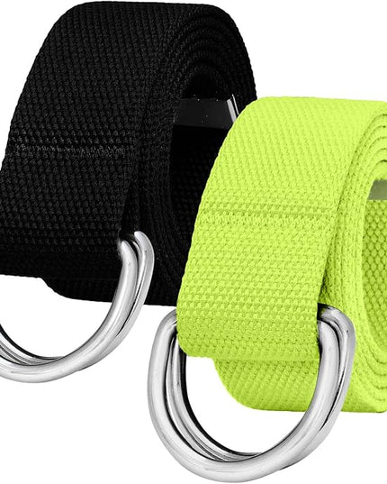Falari Canvas Web Belt Metal Double D Ring Buckle for Men Women Casual Cloth Military Style Belt 1 1/2" Wide