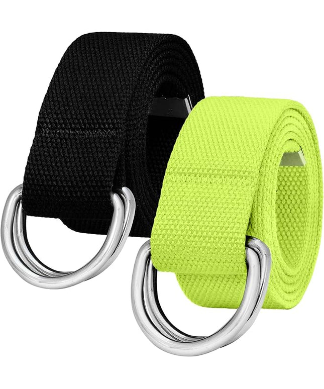 Falari Canvas Web Belt Metal Double D Ring Buckle for Men Women Casual Cloth Military Style Belt 1 1/2" Wide