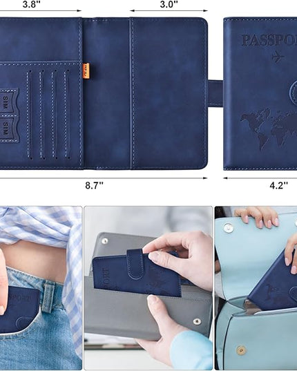 Eoehro Passport Holder for Travel Essentials, Passport Wallet Cover Case for Travel Must Haves Accessories,Passport Book Holders for Women and Men(dark blue)