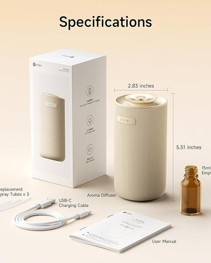 Auto-Start/Stop 2-in-1 Car Diffuser, Waterless Essential Oil Diffuser & Auto Air Freshener for Home Aromatherapy, Cordless Adjustable Fragrance Diffuser Compatible with 5/10/15ml Bottles