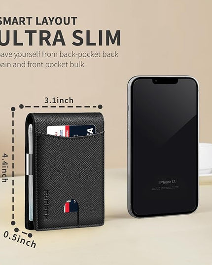 RUNBOX Slim Money Clip Wallets for Men RFID Blocking 11 Card Holder Minimalist Small Leather Bifold Men's Front Pocket Wallet Gift Box