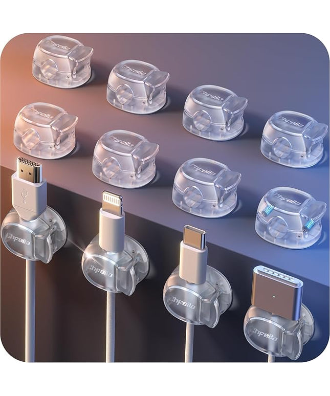 12Pack Cable Clips - Chfeila Latest Dual Spring Cord Organizer with Clasp Lock, [Max Stability] Desk Cable Management, Adhesive Phone Charging Wire Holder for Nightstand/Car/Wall, Office Accessory