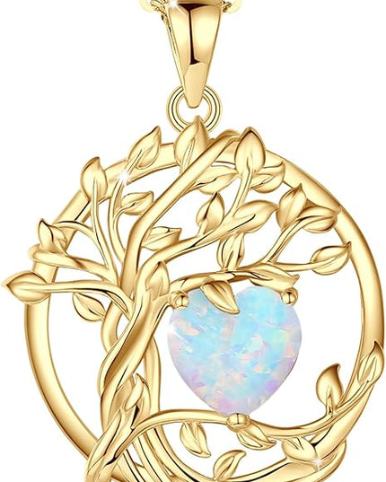 FANCIME Tree of life Birthstone necklace Sterling Silver Pendant Birthstone Necklace Gemstone Anniversary Birthday Jewelry Christmas Gifts for Mom Her Wife