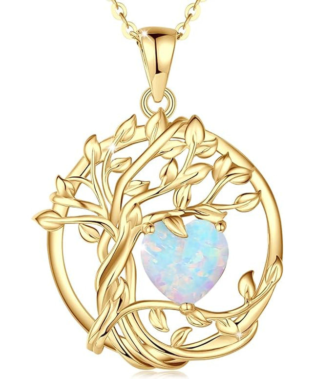 FANCIME Tree of life Birthstone necklace Sterling Silver Pendant Birthstone Necklace Gemstone Anniversary Birthday Jewelry Christmas Gifts for Mom Her Wife