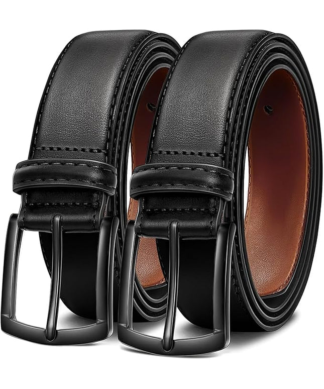 Men's Belt 2Pack Genuine Leather Belt for Men Dress Casual Golf Jeans Pants 1 3/8"