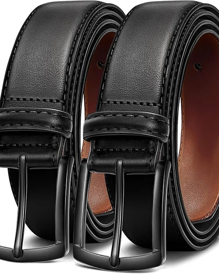 Men's Belt 2Pack Genuine Leather Belt for Men Dress Casual Golf Jeans Pants 1 3/8"