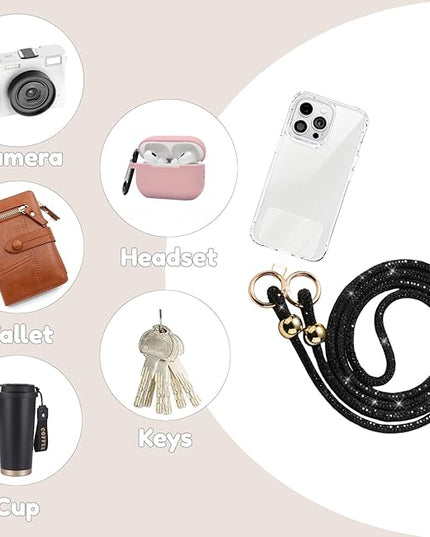 Crystal Phone Lanyard for Women Sparkling Crossbody Phone Strap with Full Rhinestone Bling Anti-Theft Phone Strap
