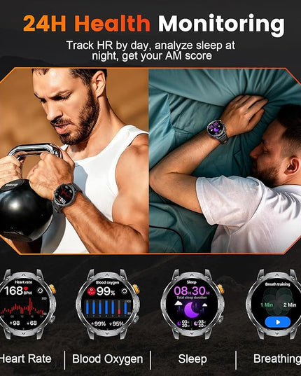 LIGE Smart Watch for Men with Flashlight,1.7" Smartwatch with 100+ Sports Modes,1000mAH,Health Tracker,IP68 Waterproof, Smart Watch for Android iOS Black 3 Straps