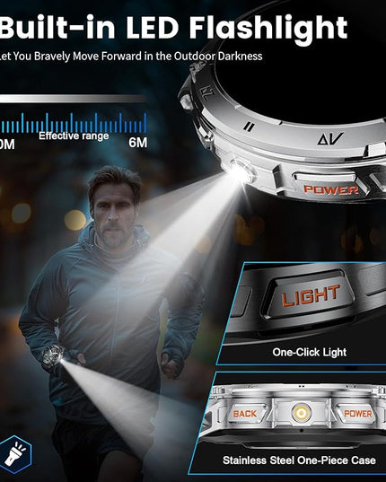 LIGE Military Smart Watch for Men iPhone Android 1.43" HD Amoled Rugged 110+ Sport Modes IP68 Waterproof Answer/Make Call Fitness Running Heart Rate Blood Pressure Health Mens Smartwatch