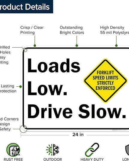 Loads Low Drive Slow Sign, 18x24 Inches, 55 mil thick HDPS (high density polystyrene), Made in USA by My Sign Center