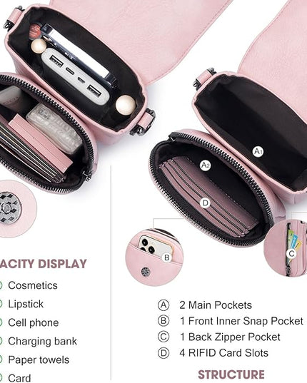 POIUGOYA Small Crossbody Bags for Women Trendy,Leather Triple Compartment Cell Phone Crossbody Wallet Purses with Card Slots