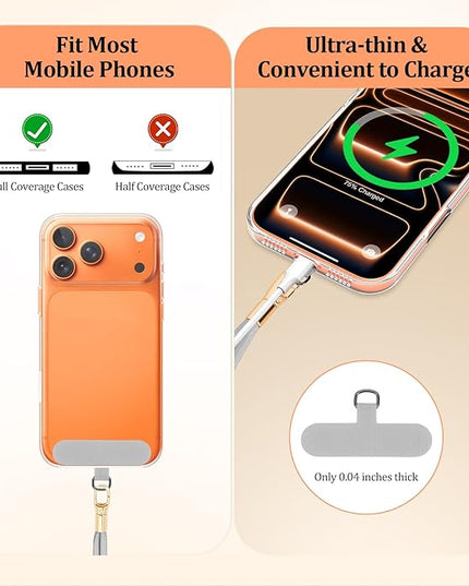 Dadanism Universal Phone Lanyard, Adjustable Cell Phone Lanyard*1, Wrist Strap*1, Tether Tabs*2, Crossbody/Neck/Wrist Strap for for iPhone & Most Smartphones, Silver Gray