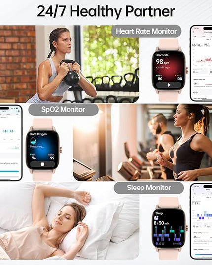 Smart Watches for Women Men with Bluetooth Call & AI Voice, 1.85" HD Fitness Tracker with Heart Rate SpO2 Sleep Monitor, 100+ Sports Modes,Mini Games, IP68 Waterproof Smartwatch for Android iOS Phones