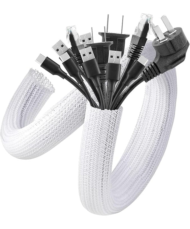 AGPTEK Cable Sleeve Cover, 2Pack 5ft - 1.8 inch Desk Cord Organizer Cable Hider, Home Office Wire Management Computer TV Wire Loom Tubing, Pet Proof Cord Protector, from Cat Dog Chewing, White