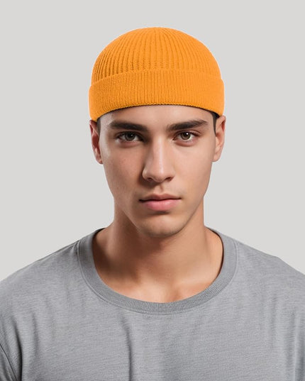 vidsel Thin Wool Fisherman Beanie for Men Women, Short Knit Cuff Trawler Watch Hats