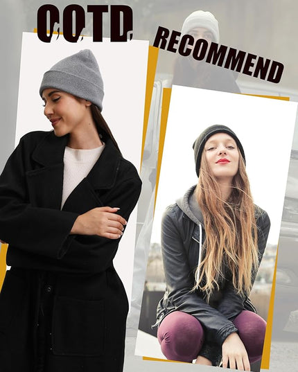 100% Cotton Beanie Hat- Unisex Ultra Soft Winter Warm Stretch Knit Cuffed Hats Fisherman Beanies Skull Cap