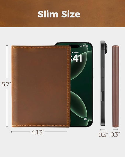 Passport Holder for Travel, Genuine Leather Passport Holder with Airtag, Rfid Passport Wallet Cover Case for Women Men, Travel Essentials Gift, Brown