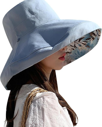 HUAMULAN Women Summer Sun Hat Wide Brim Wired Edge Floral Beach Bucket Hats Reversible Foldable Travel UV Protection Lady Hat
