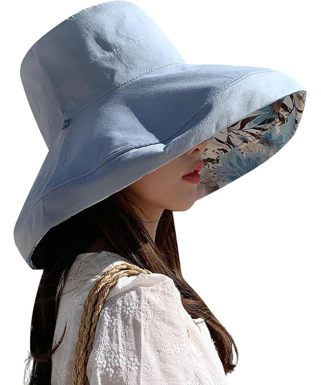 HUAMULAN Women Summer Sun Hat Wide Brim Wired Edge Floral Beach Bucket Hats Reversible Foldable Travel UV Protection Lady Hat