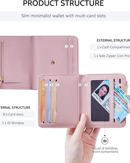 POIUGOYA Slim Wallet for Women,RFID Blocking Bifold Credit Card Holder with Zipper Coin Pocket,ID Window,Keychain