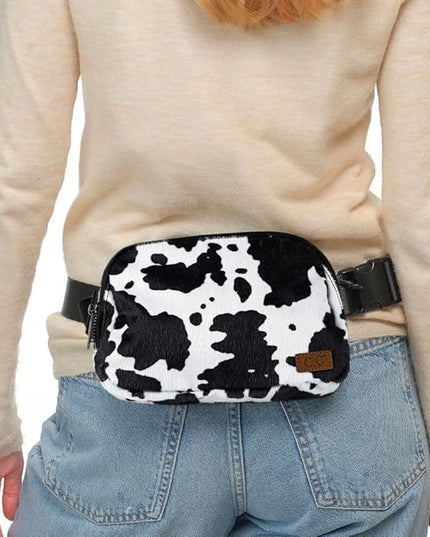 C.C Belt Bag for Women – Quilted Fanny Pack Crossbody Waist Bag with Adjustable Strap, Fashion Gift Idea (Cow Pattern-Black)