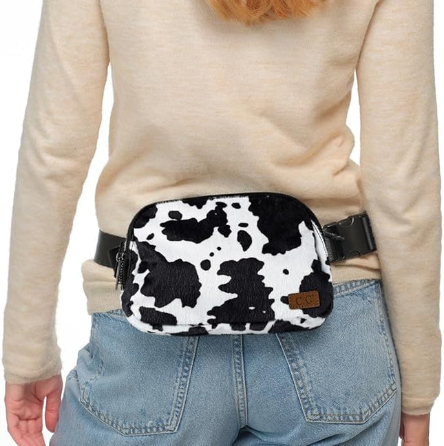 C.C Belt Bag for Women – Quilted Fanny Pack Crossbody Waist Bag with Adjustable Strap, Fashion Gift Idea (Cow Pattern-Black)
