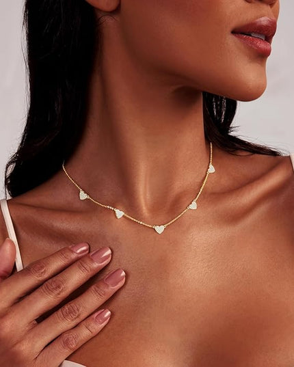 Cute Heart Necklace Dainty 18k Gold Plated Tiny Heart Pendant Choker Necklaces Small Gold Love Open Heart Chain Necklace for Women Simple Gold Necklace for Women Trendy Jewelry