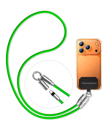 chubbycable Crossbody Strap for iPhone 17 Series 240W USB-C Phone Lanyard Charging Cable with Anti-Theft Lock, Wrist/Neck Strap Fast Charge & Data Transfer,Green,0.98FT