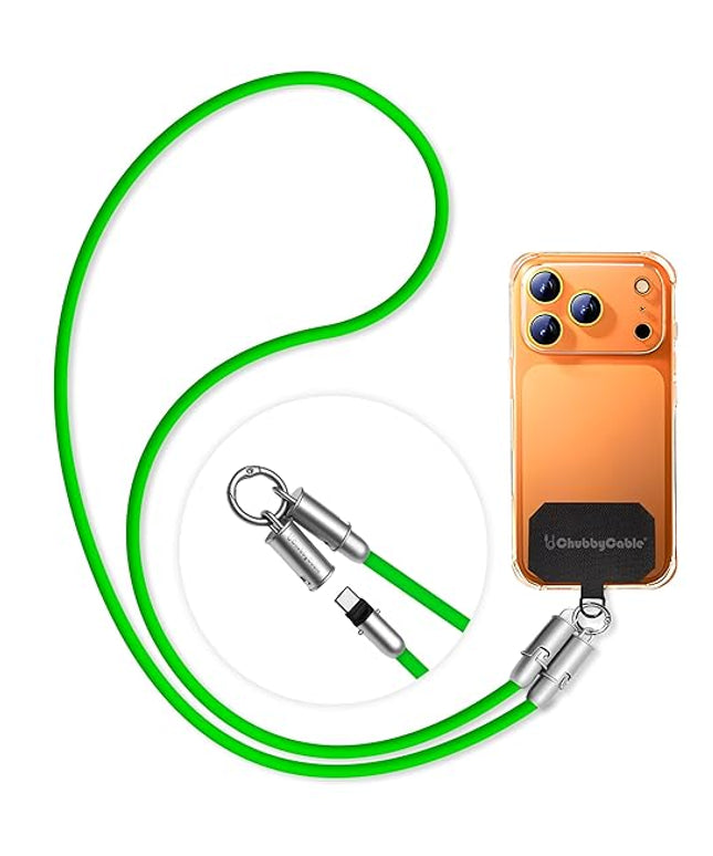 chubbycable Crossbody Strap for iPhone 17 Series 240W USB-C Phone Lanyard Charging Cable with Anti-Theft Lock, Wrist/Neck Strap Fast Charge & Data Transfer,Green,4.92FT
